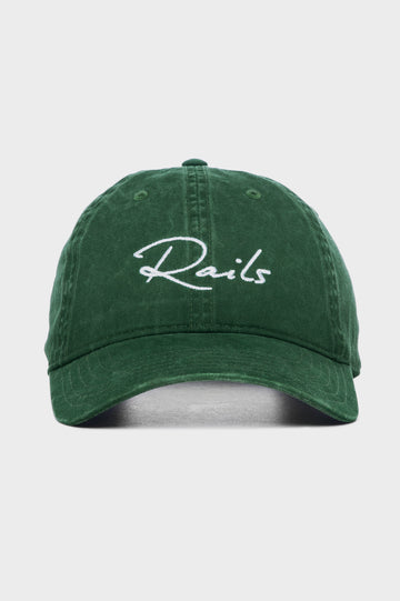 Anniversary Baseball Cap with an Adjustable Back Strap, Front Text, Rails, and Back Text, Est 2009, in Forest Colorway, with White Text - Front View 