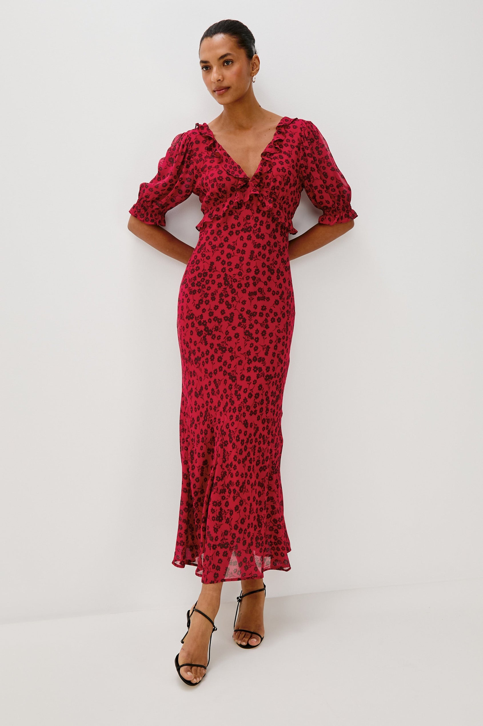 ANNMARIE DRESS - CARMINE DAISIES