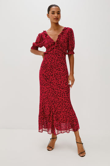 ANNMARIE DRESS - CARMINE DAISIES