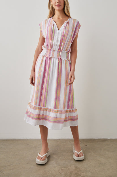 ASHLYN DRESS HIBISCUS STRIPE - FRONT DETAILS