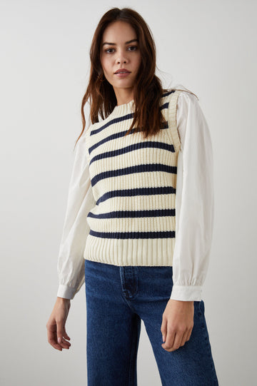 BAMBI IVORY NAVY STRIPE SWEATER - FRONT