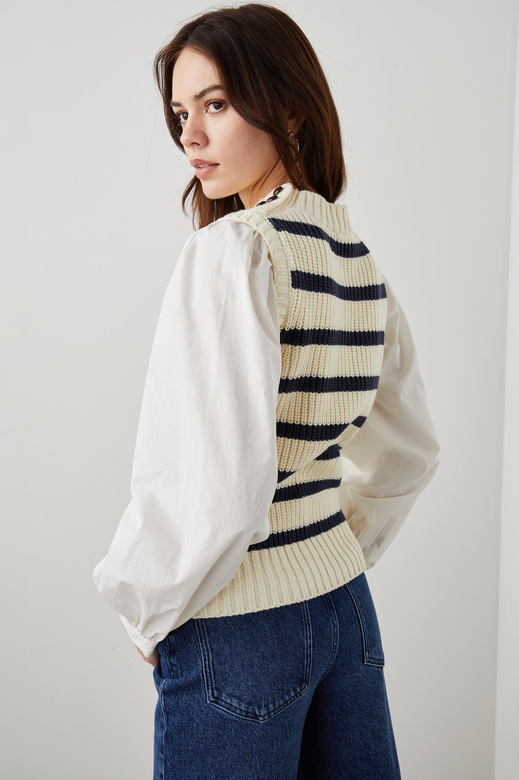 BAMBI IVORY NAVY STRIPE SWEATER - BACK ANGLE