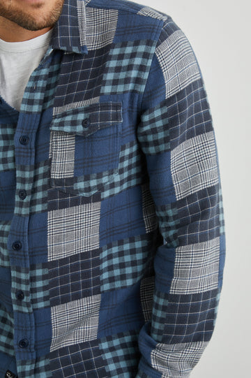 BANTON SHIRT BLUE PATCHWORK - FRONT DETAILS