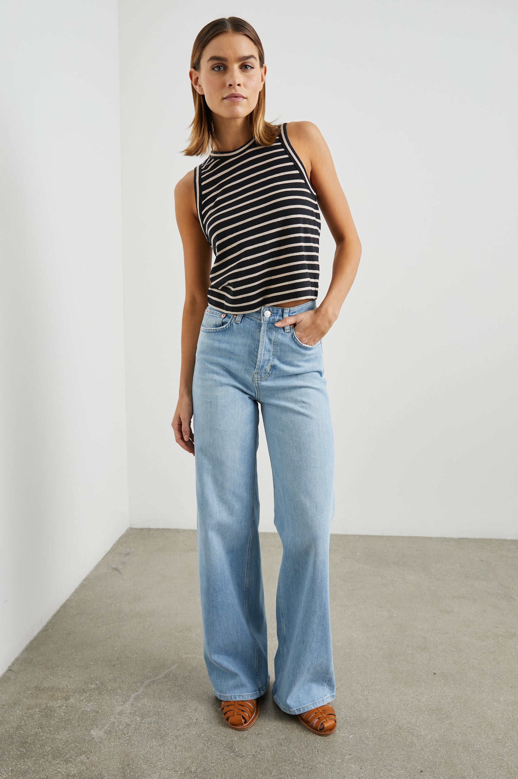 BOXY-TANK-BLACK-IVORY-STRIPE-FULL FRONT BODY