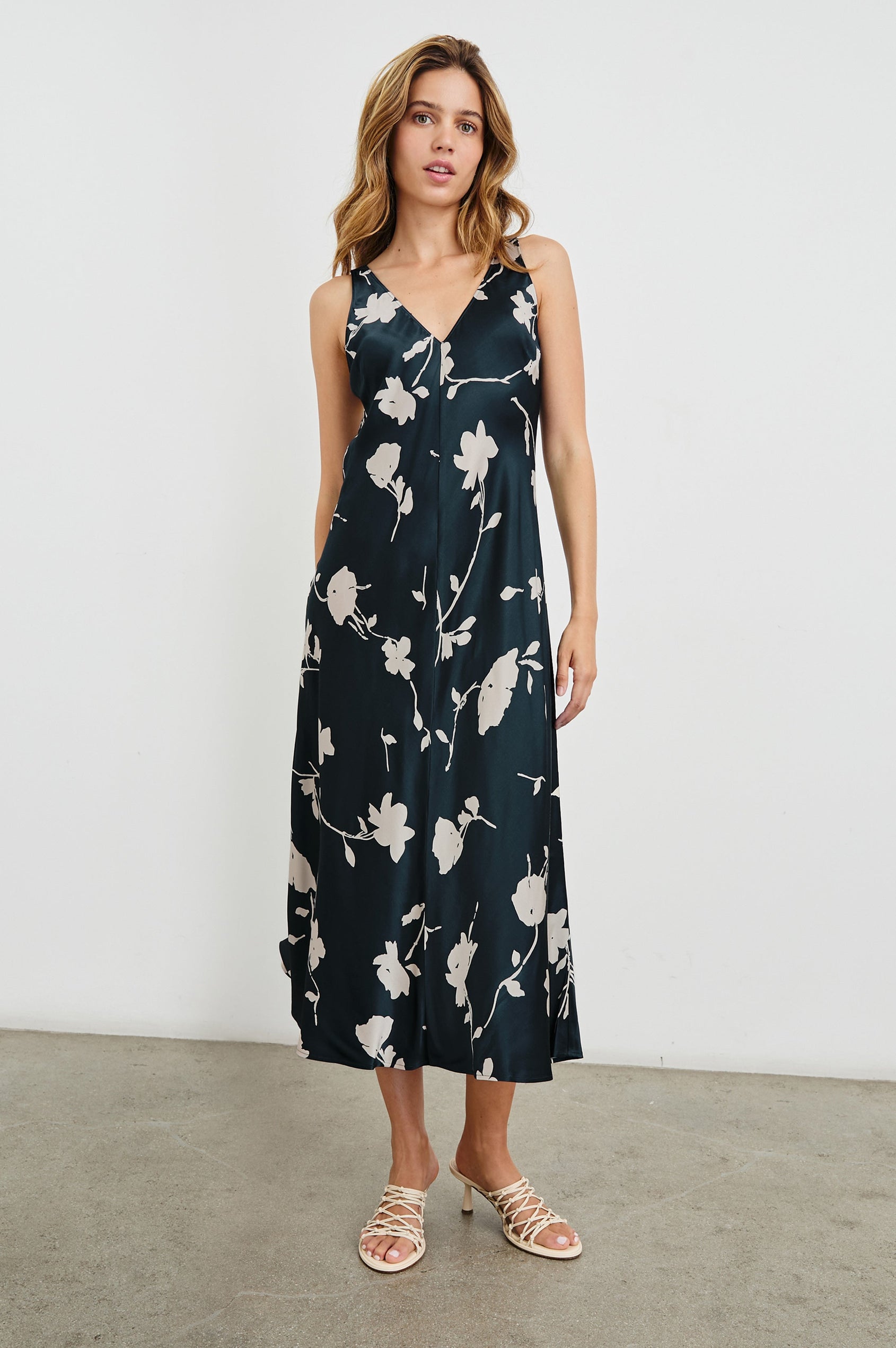 camellia midi dress Sleeveless Pink Midi Wedding Guest Dress with Roses Soft Blush / Small