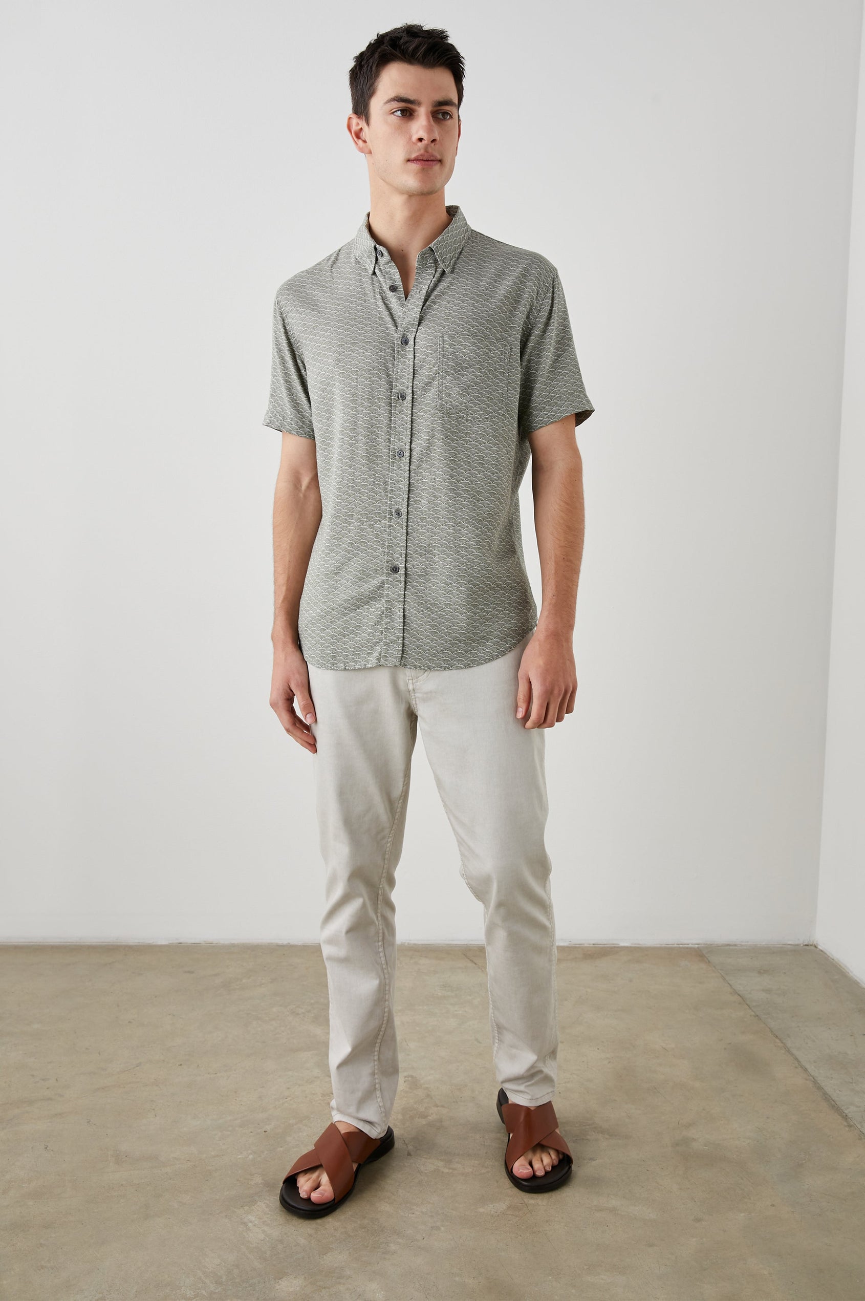 CARSON HAMA WAVE OLIVE SHIRT - FRONT FULL BODY 2