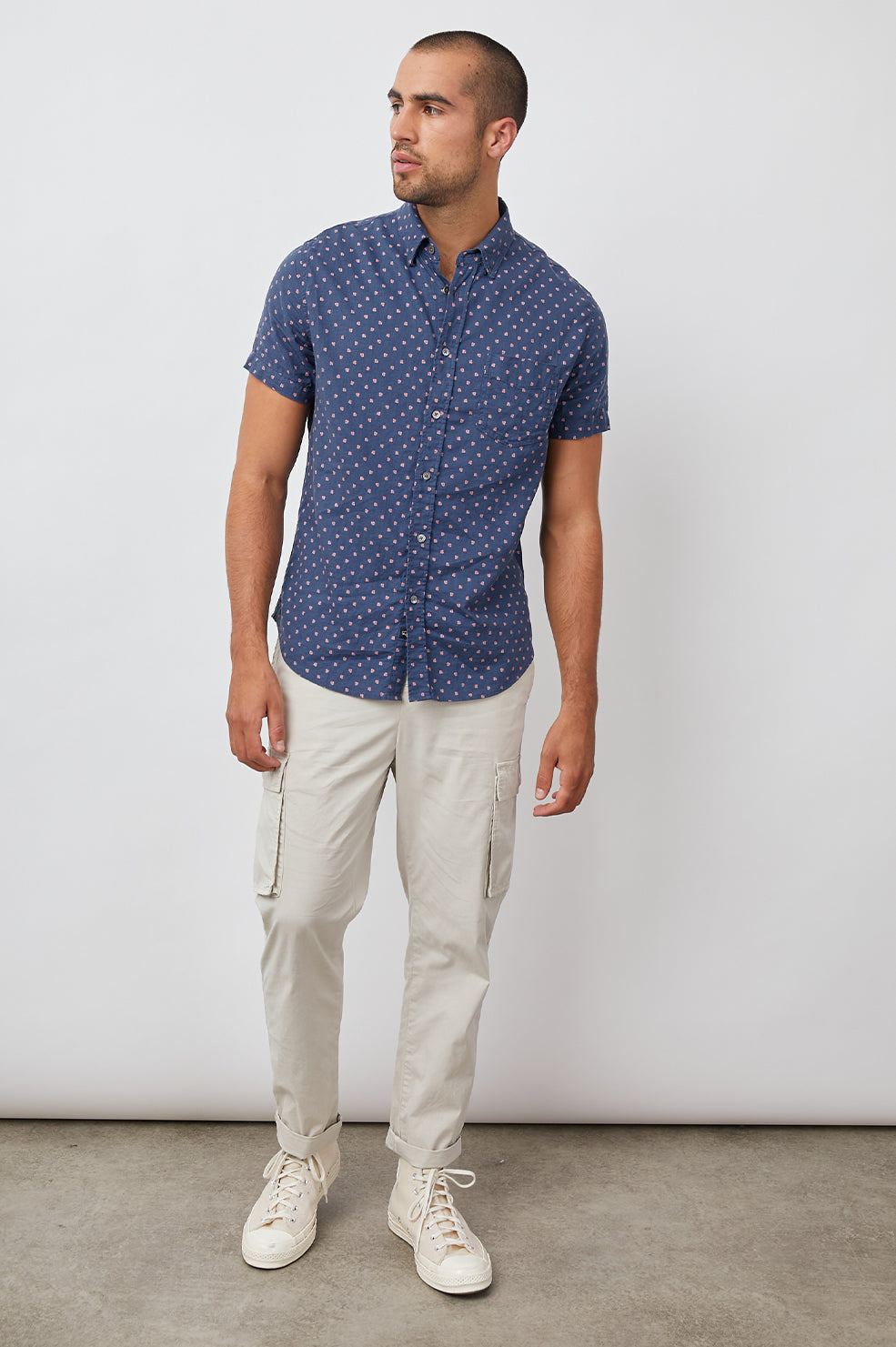 CARSON SHIRT - INDIGO SUMMER CALICO - FULL FRONT BODY