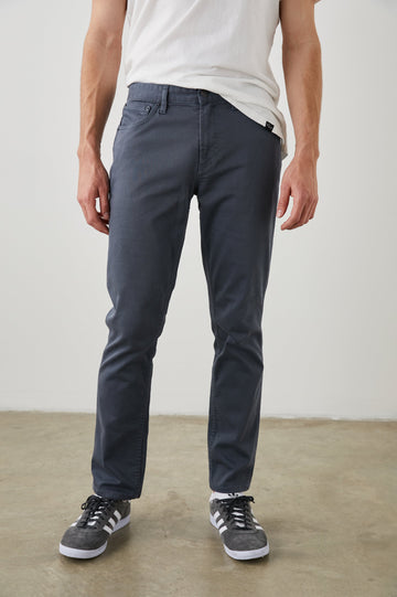 Carver Pants with Belt Loops, Two Front Pockets plus a Coin Pocket and Two Back Patch Pockets in Ensign Blue Colorway - Front View Featured on Model