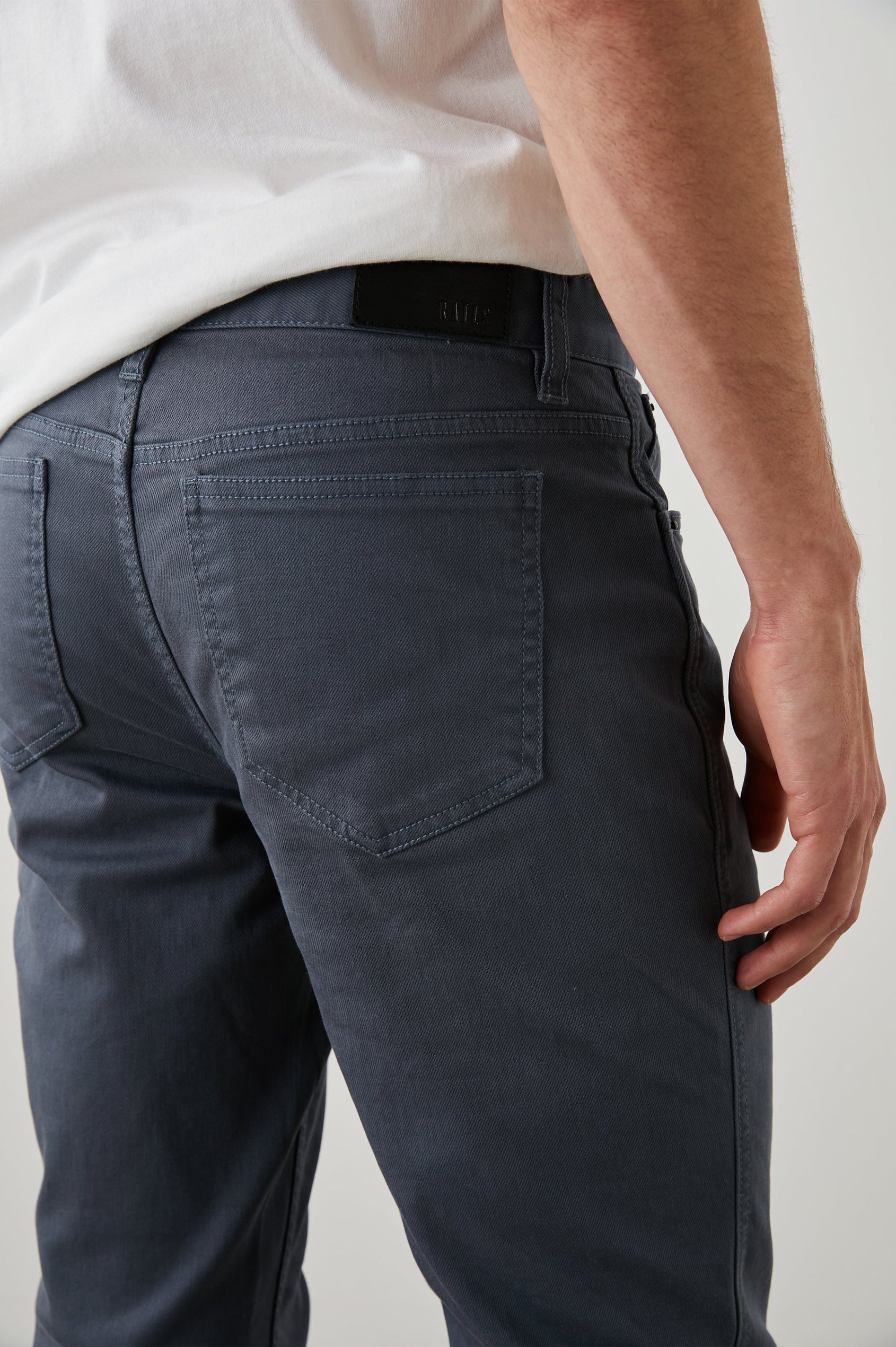 Carver Pants with Belt Loops, Two Front Pockets plus a Coin Pocket and Two Back Patch Pockets in Ensign Blue Colorway - Back View Featured on Model