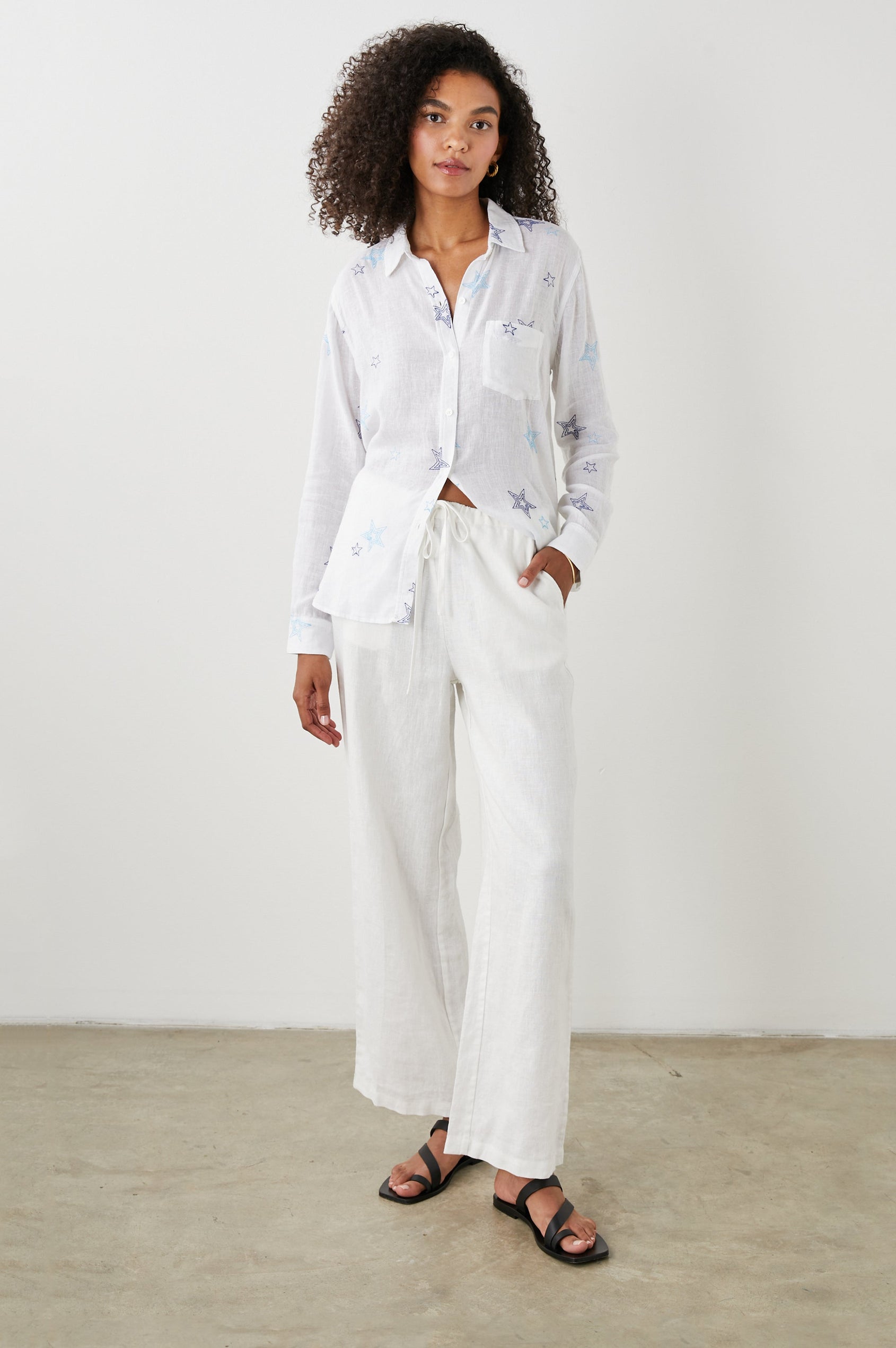 CHARLI SHIRT NAVY STITCHED STARS - FULL FRONT BODY