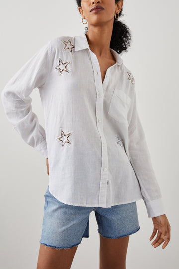 CHARLI SHIRT - WHITE EYELET STARS - FRONT BODY