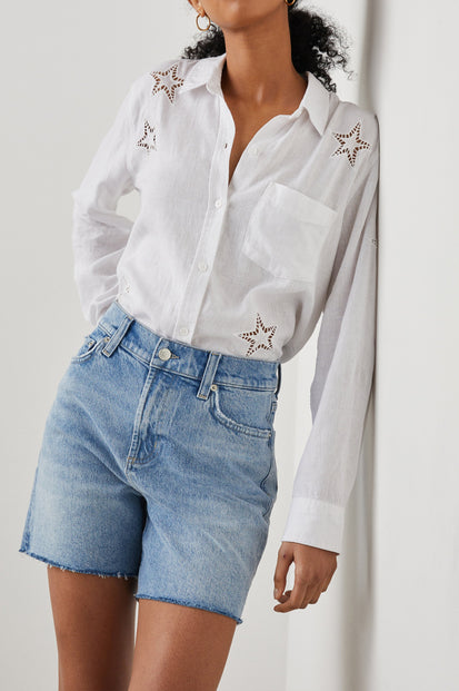 CHARLI SHIRT - WHITE EYELET STARS - FRONT BODY