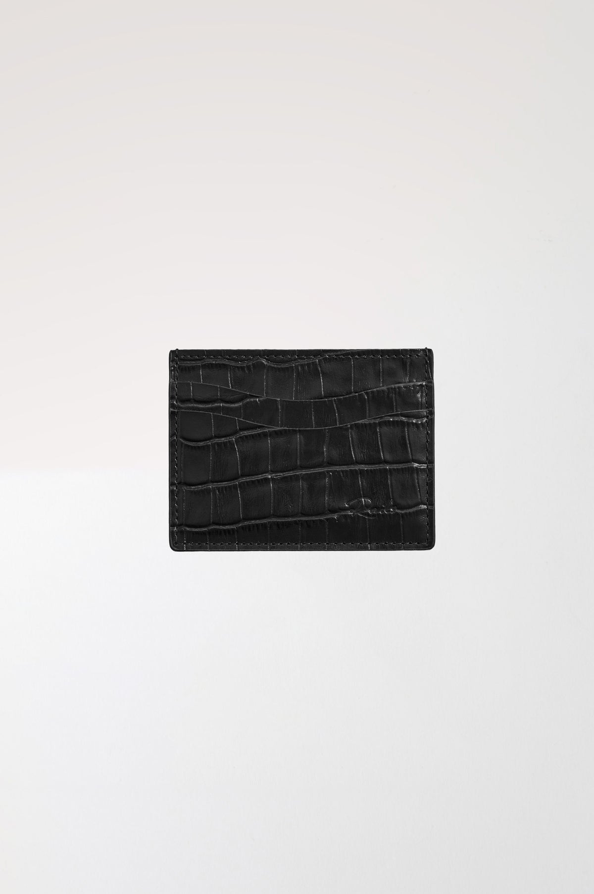 Classic Card Holder in Croc-Embossed Spanish Leather With Top Pocket, Two Front Slip Pockets, and Embossed Rails Logo in Black Croc Embossed Colorway -