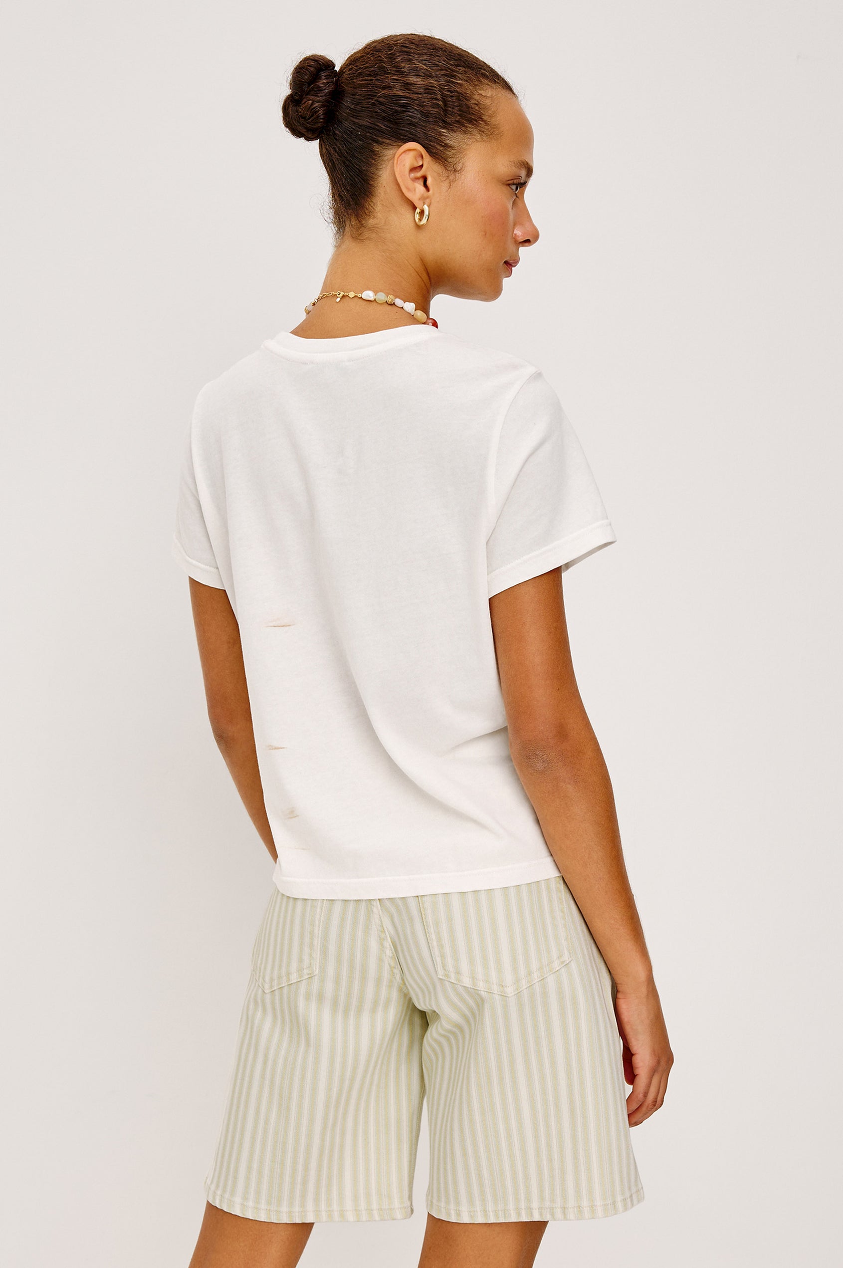 Classic Crew Neck T-Shirt in Pima Cotton With Relaxed Fit and Short Sleeves in St Tropez Colorway - Upper Body Back View Featured on Model
