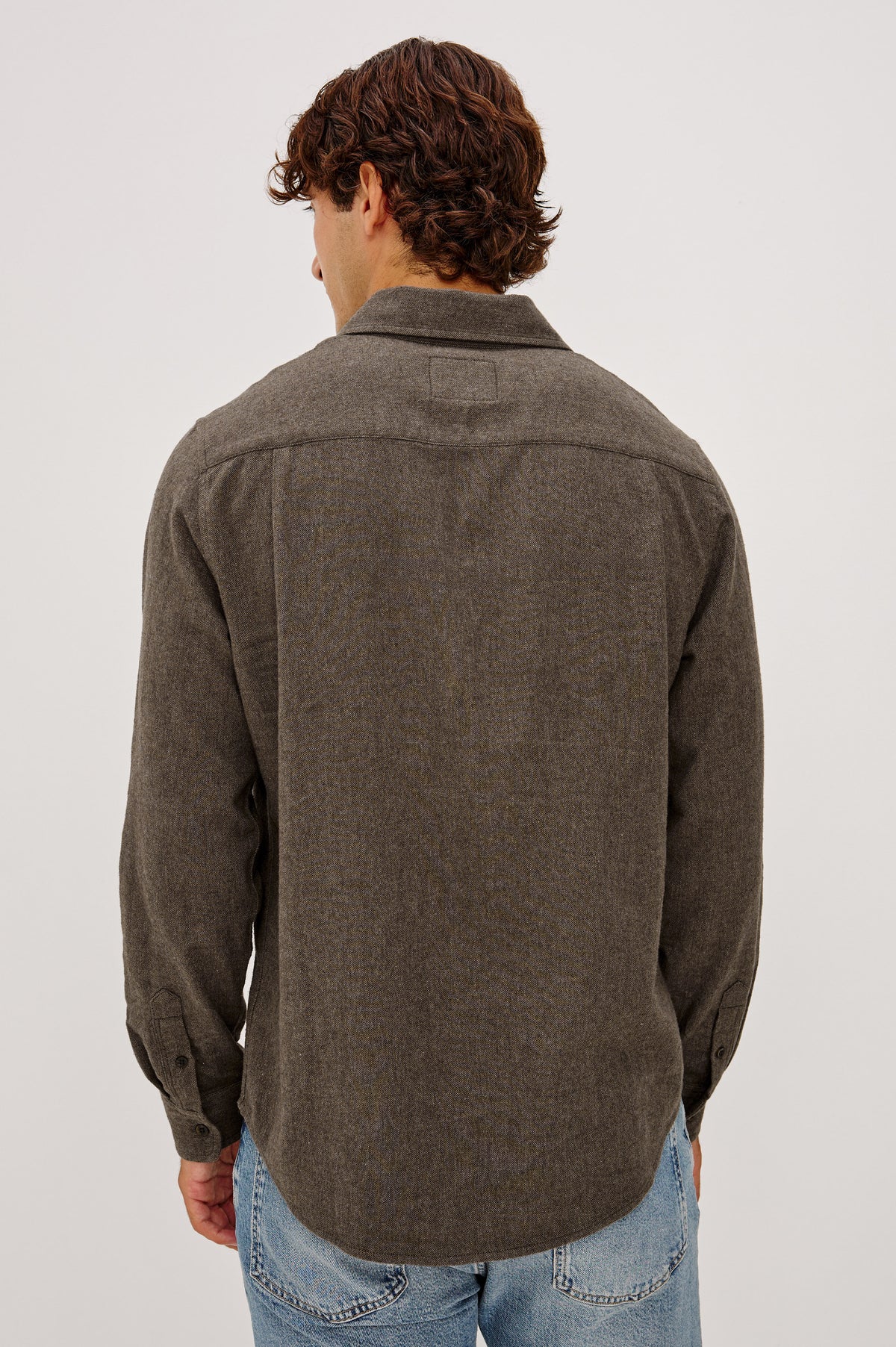 Cliff Shirt in Brushed Herringbone Knit With Classic Collar and Front Buttons in Saddle Herringbone Colorway -