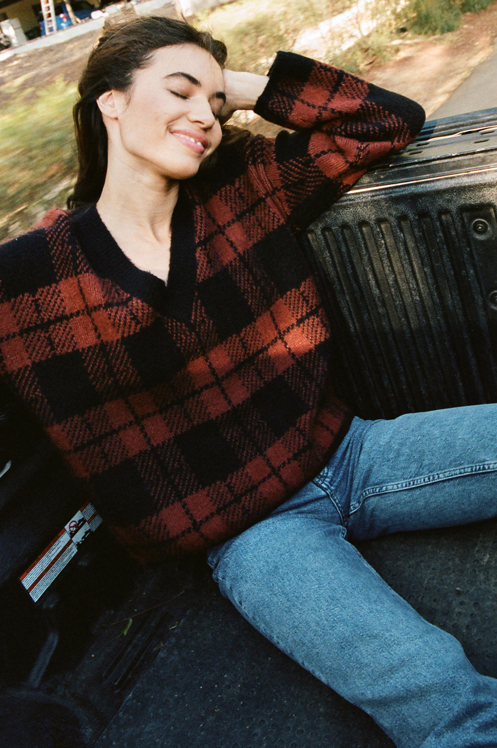 Colleen Rust Black Plaid Sweater- editorial