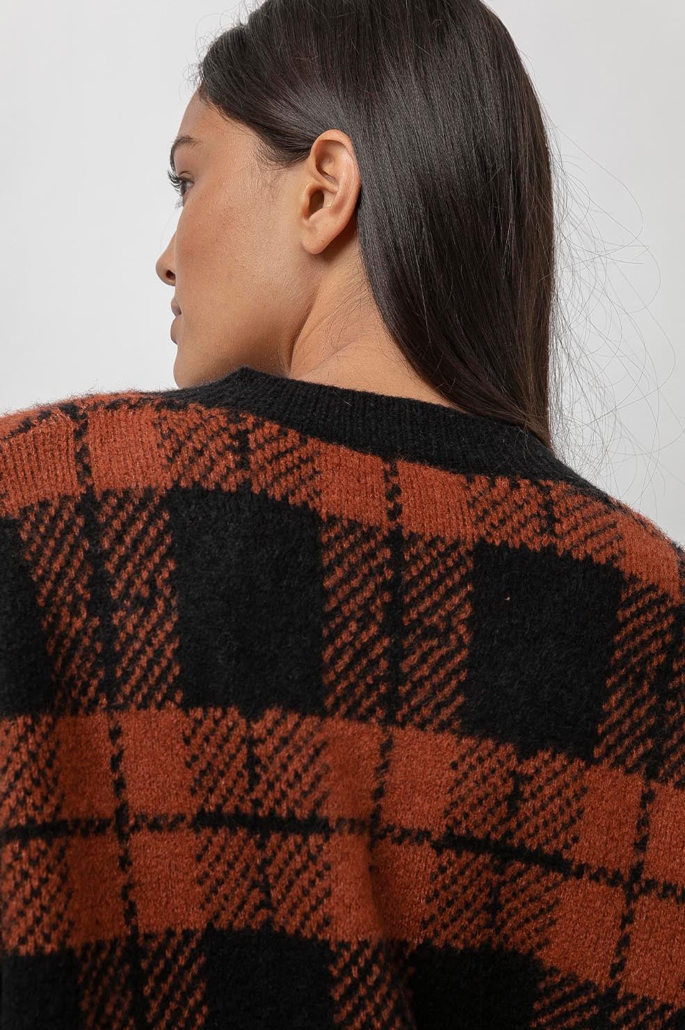 Colleen Rust Black Plaid Sweater- back