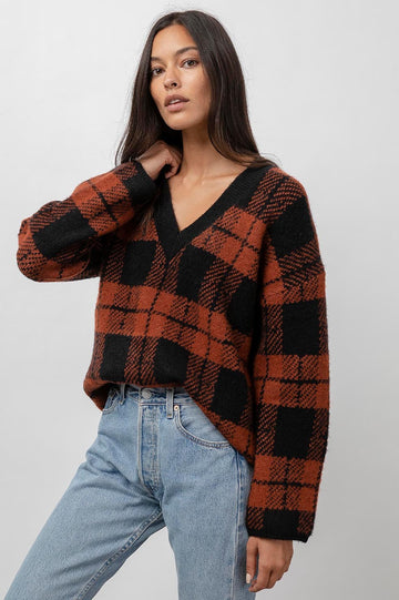 COLLEEN SWEATER - RUST BLACK PLAID