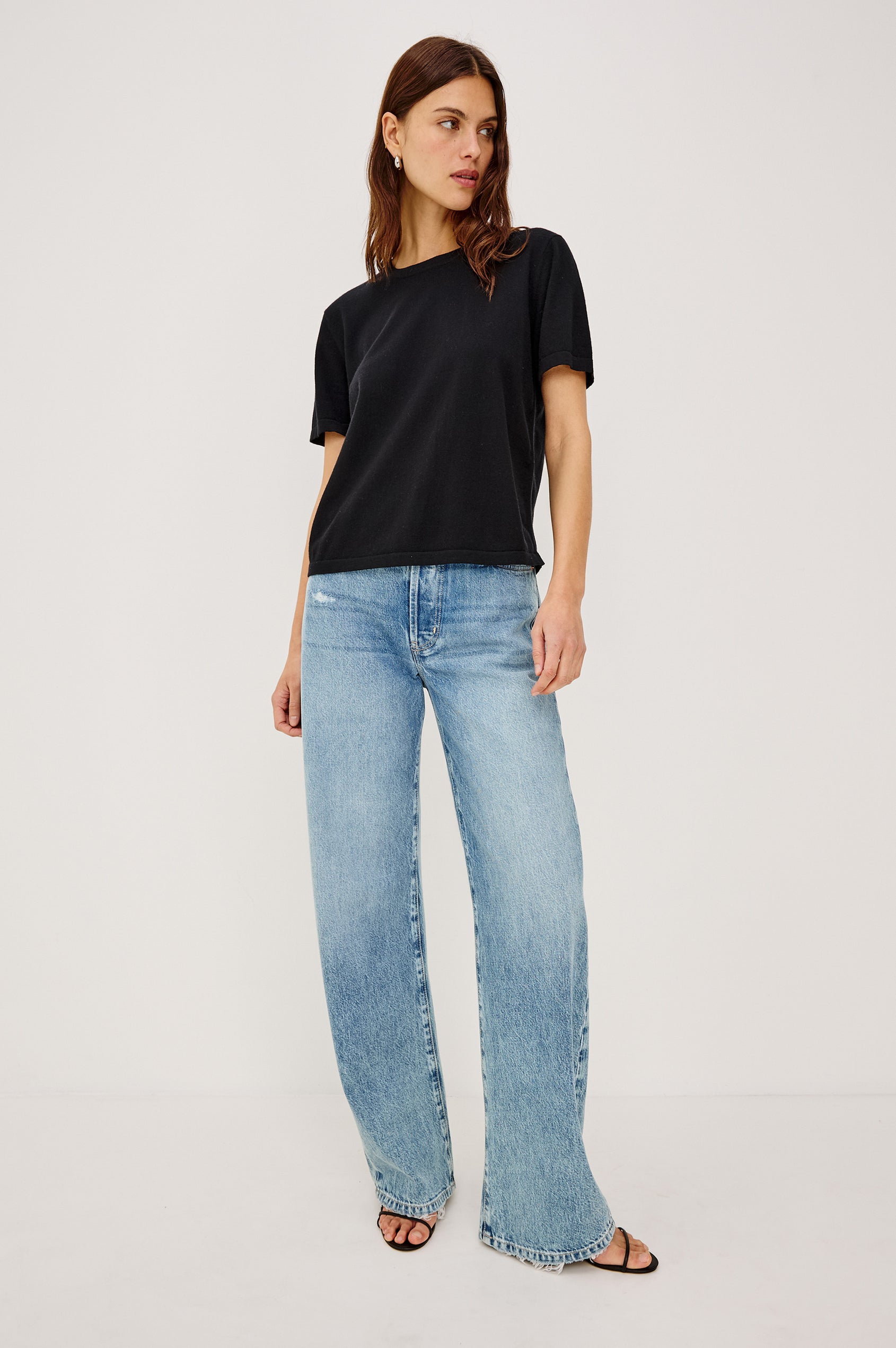 COTTON CASHMERE T-SHIRT - BLACK