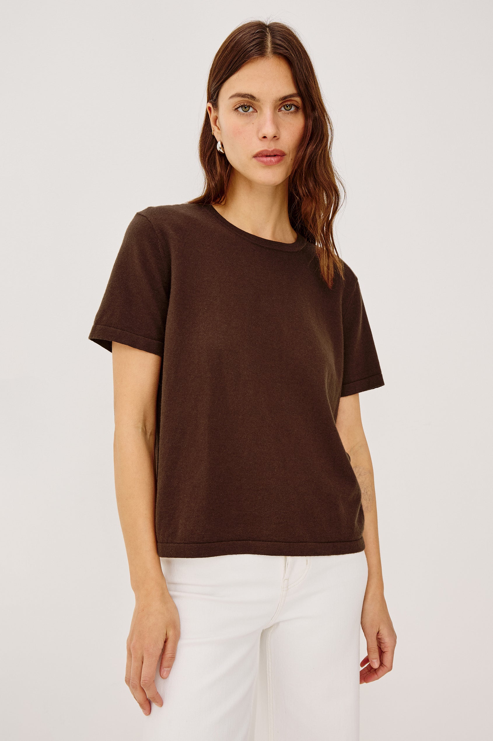 COTTON CASHMERE T-SHIRT - ESPRESSO