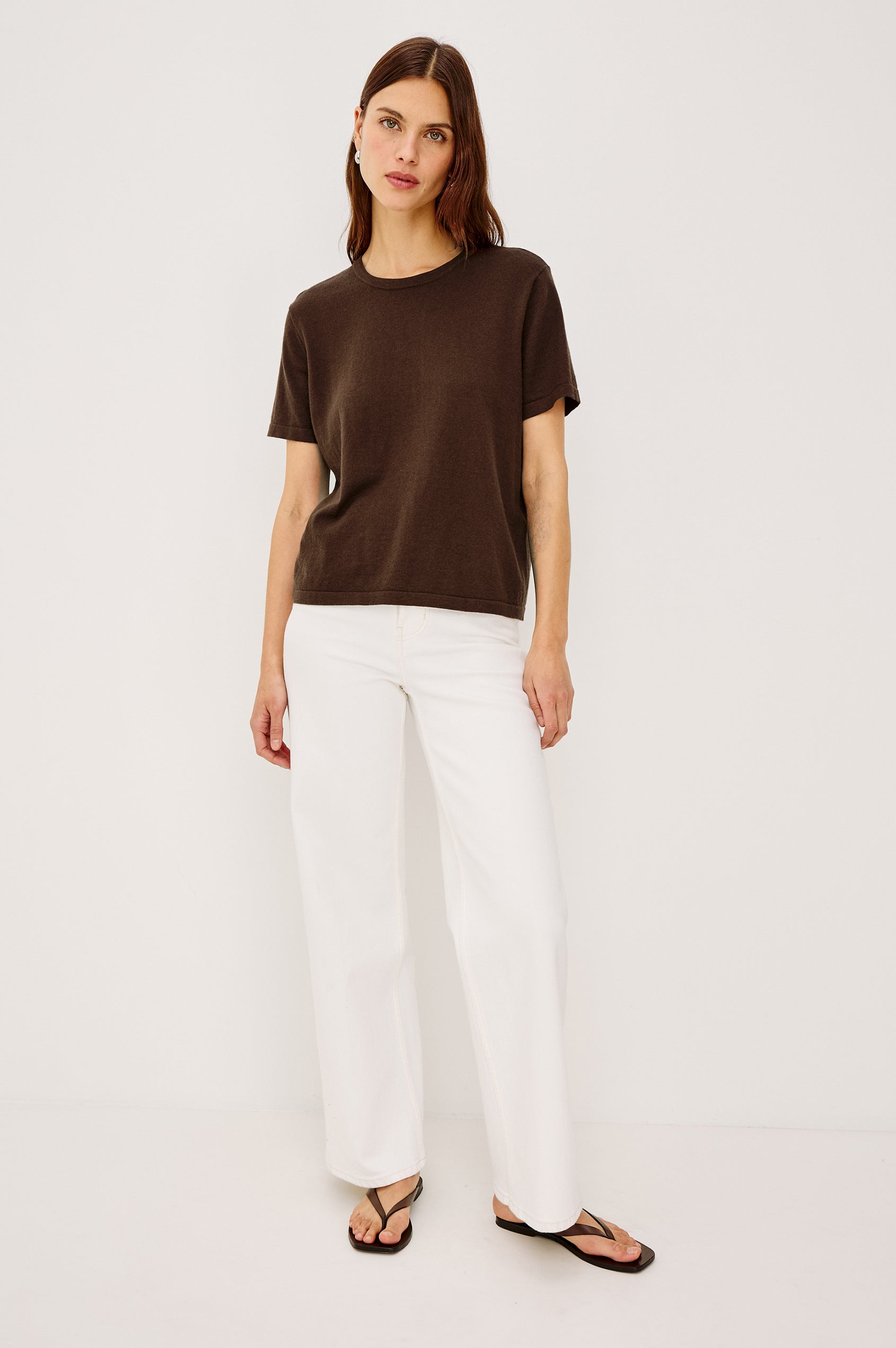 COTTON CASHMERE T-SHIRT - ESPRESSO