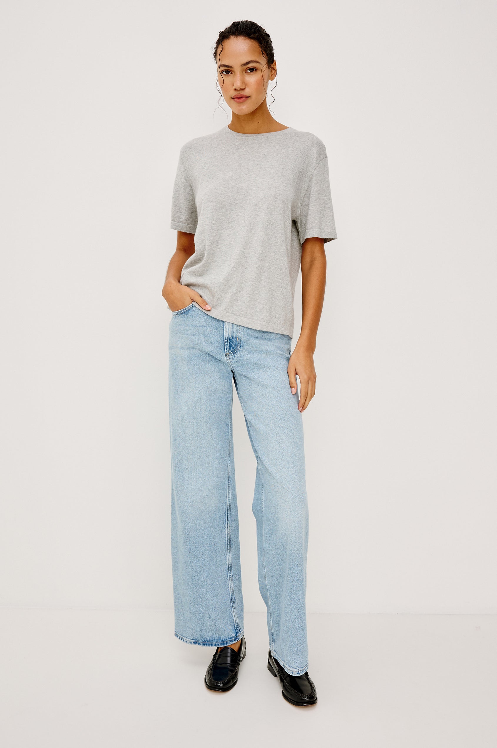 COTTON CASHMERE T-SHIRT - HEATHER GREY