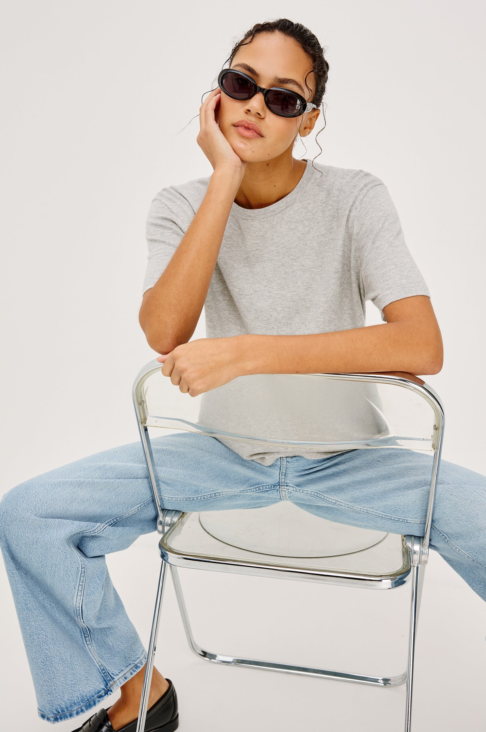 COTTON CASHMERE T-SHIRT - HEATHER GREY