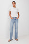 Del Mar Low-Rise Wide Straight Leg Jean in Vintage-Inspired Wash With Relaxed Fit in Jasper Colorway - Lower Body Back Close Up View Featured on Model