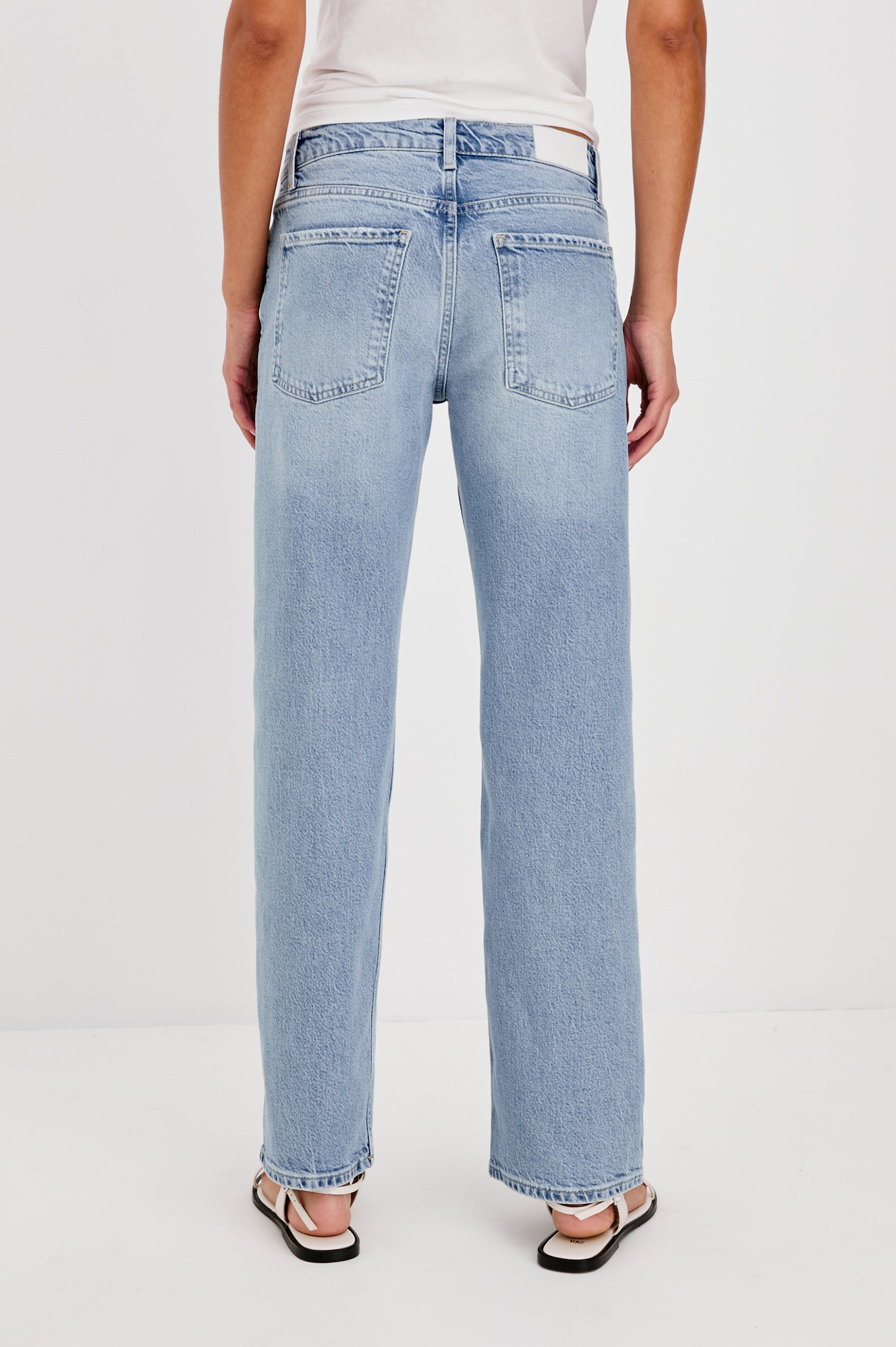 Del Mar Low-Rise Wide Straight Leg Jean in Vintage-Inspired Wash With Relaxed Fit in Jasper Colorway - Lower Body Back View Featured on Model