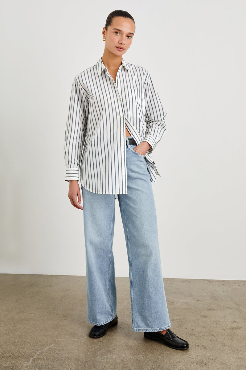 ELSA SHIRT - CHALK SLATE STRIPE – Rails EU