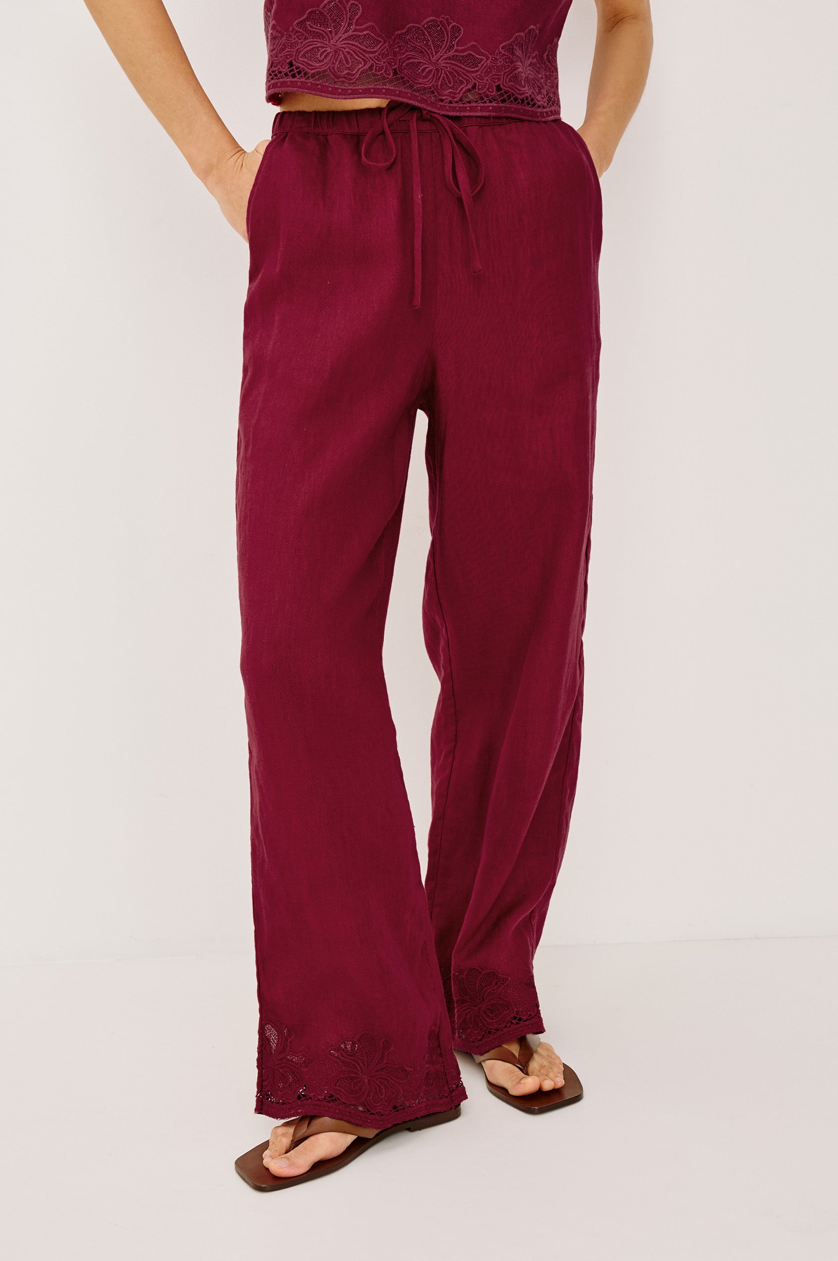 EMMIE PANT - BERRY HIBISCUS EMBROIDERY