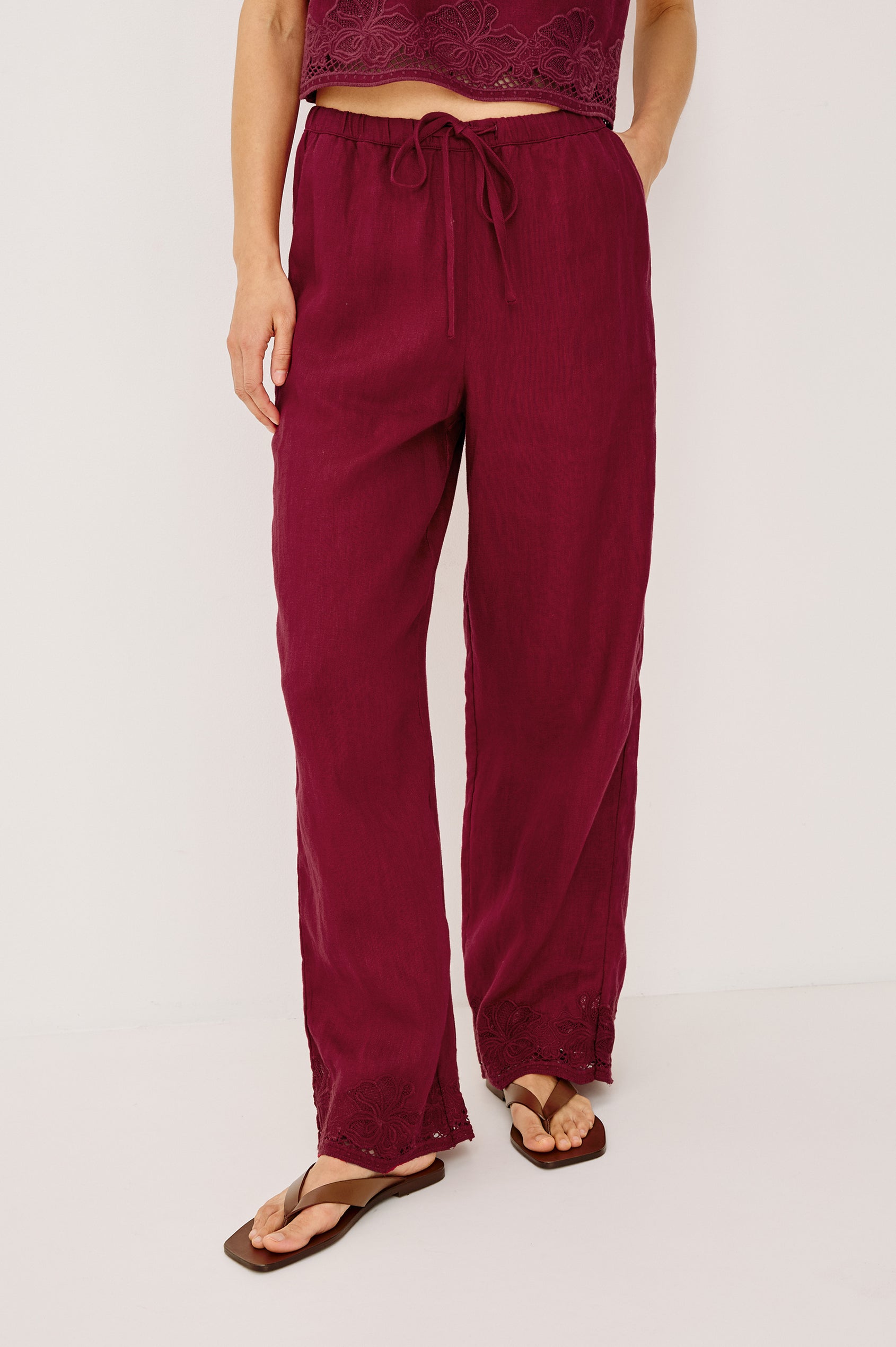EMMIE PANT - BERRY HIBISCUS EMBROIDERY