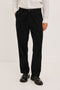 Ezra Pant in Brushed Cotton Twill With Relaxed Fit, Single Front Pleats, Ankle-Length Hem, Zip Fly, Side Pockets, and Back Double-Welt Pockets in Black Colorway - Lower Body Front View Featured on Model