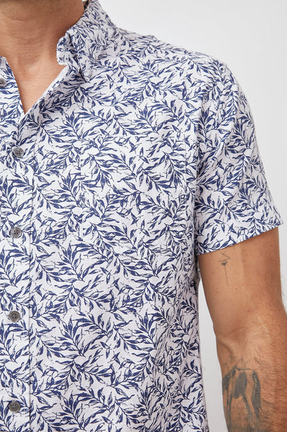 FAIRFAX GATHER NAVY WHITE SHORT SLEEVE BUTTON DOWN-DETAIL