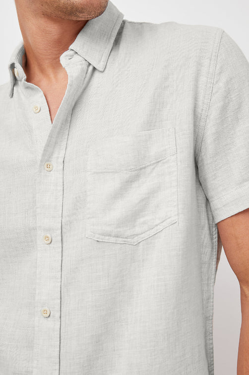 FAIRFAX GREY MELANGE SHORT SLEEVE BUTTON DOWN-DETAIL