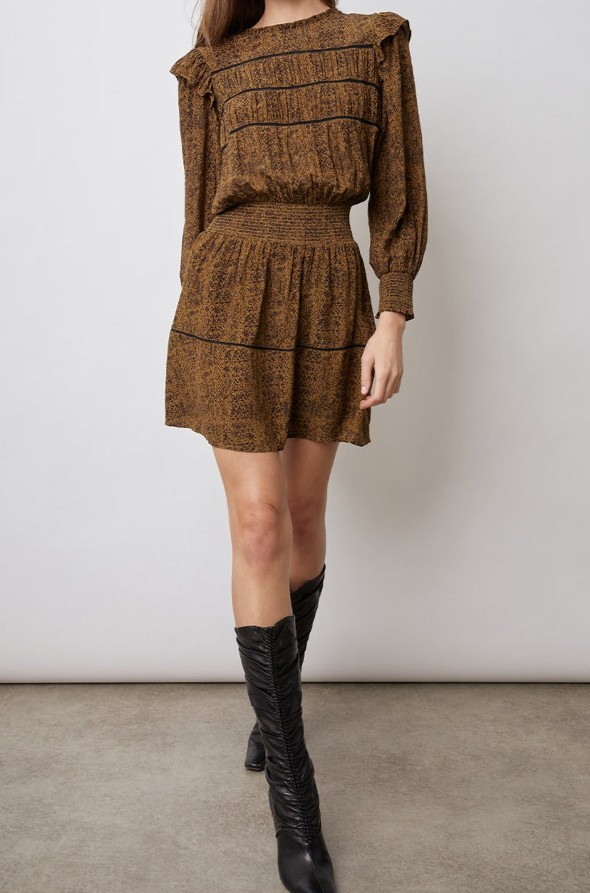 FAREN SEPIA PYTHON DRESS-FULL FRONT BODY IN MOTION