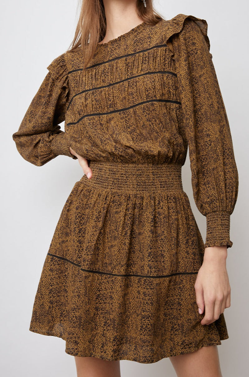 FAREN SEPIA PYTHON DRESS-FRONT IN MOTION