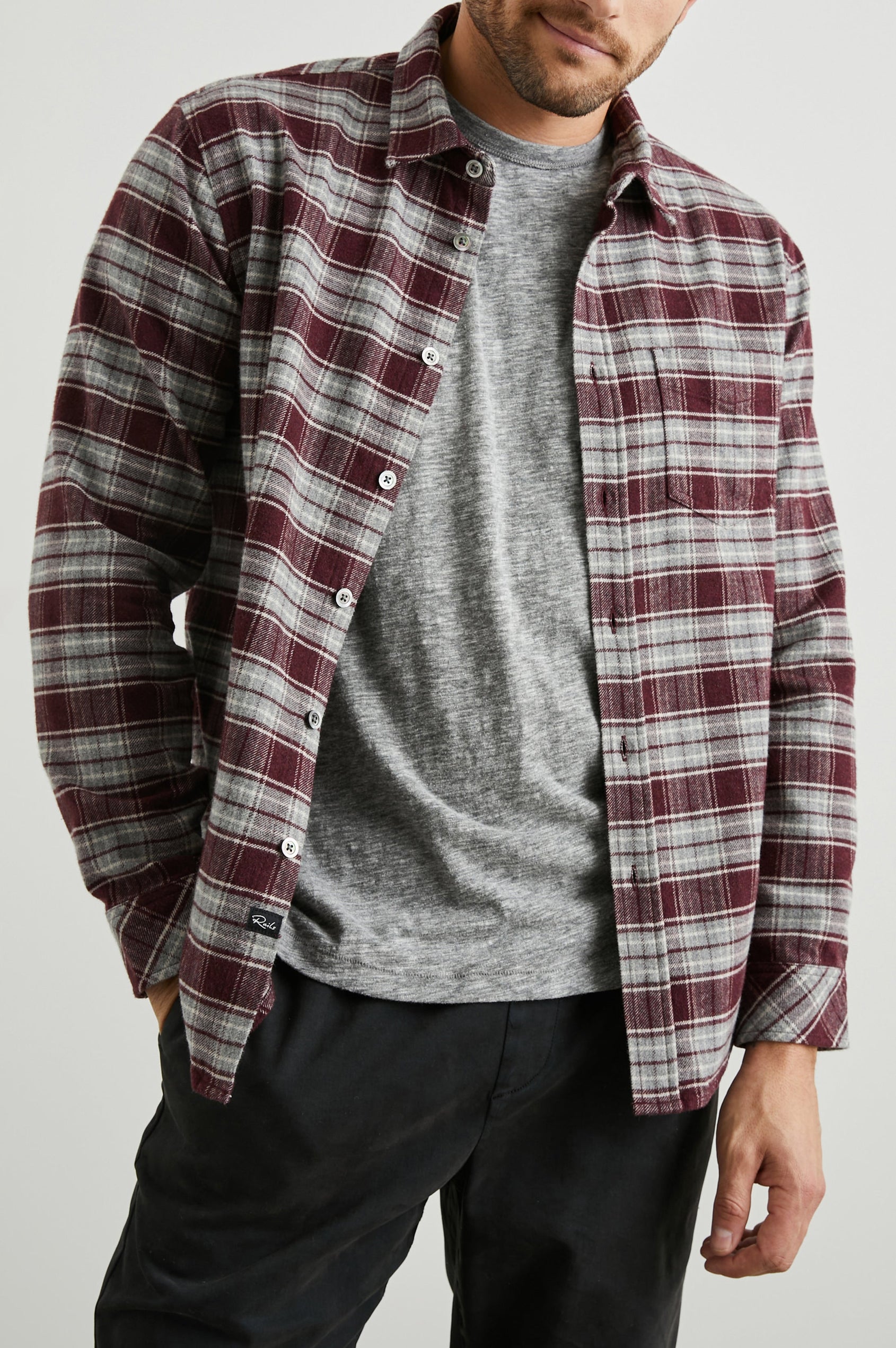 FORREST-BLACK-CHERRY-GREY-FRONT UNBUTTONED