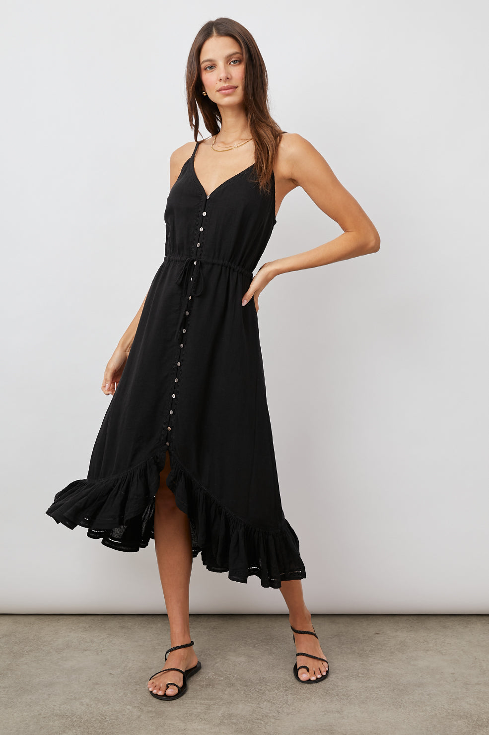 FRIDA BLACK LACE DETAIL DRESS- FRONT IN MOTION