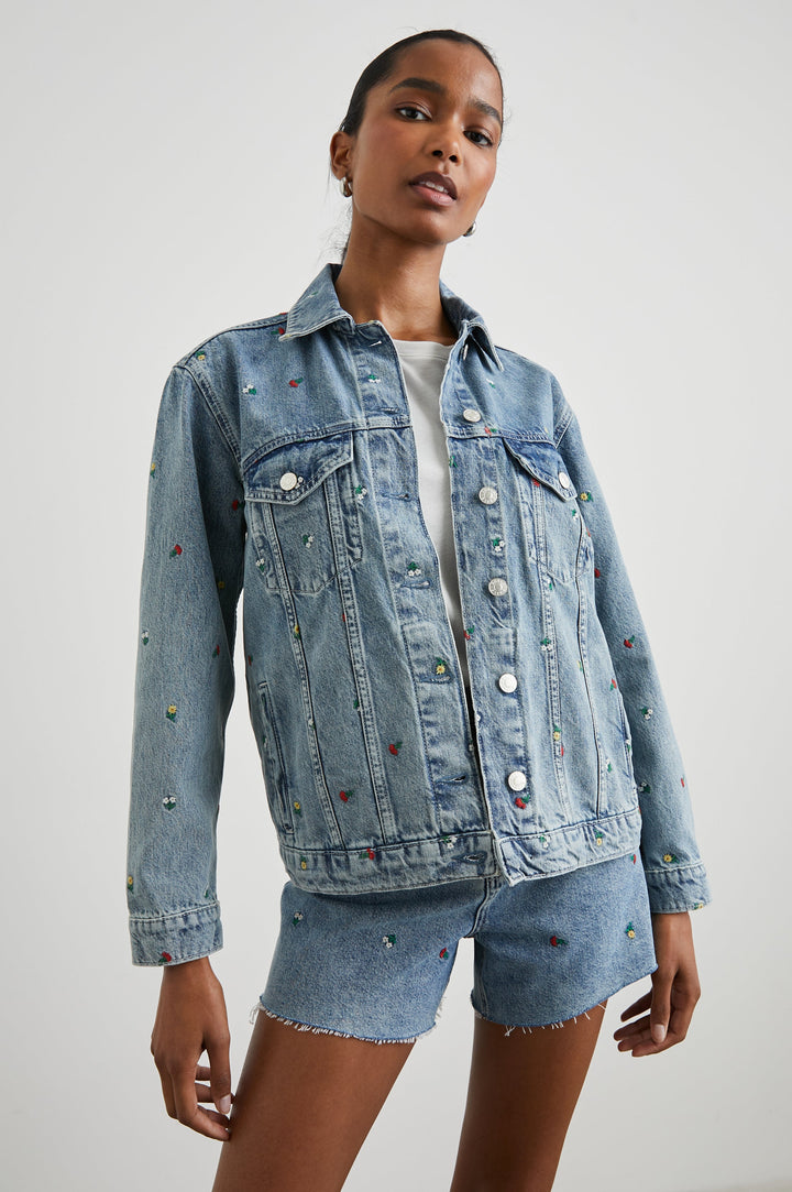 GROVE BOYFRIEND TRUCKER JACKET - FLOWER FIELD - FRONT BODY