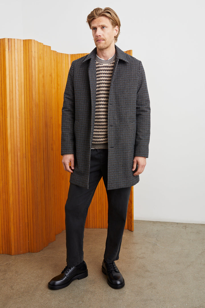 HOCKNEY OVERCOAT - GREY CHECK PLAID - FRONT FULL BODY