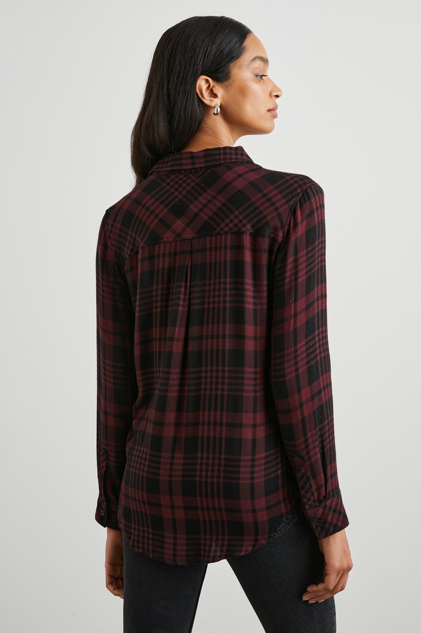 Rails Hunter good Plaid Black Onyx Slate Blush Button Front Long Sleeve Shirt L