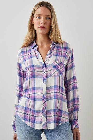 HUNTER SHIRT WHITE DENIM BERRY - FRONT BODY