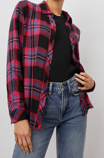 HUNTER BLACK CORAL TEAL SHIRT- FRONT UNBUTTONED