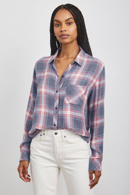 HUNTER_ SLATE ROSE WHITE LONG SLEEVE BUTTON DOWN SHIRT- FRONT