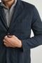 Idris Blazer with Two Button Closure, Two Front Patch Pockets, a Chest Patch Pocket and Three-Button Cuffs in Dark Navy Colorway - Front View Featured on Model