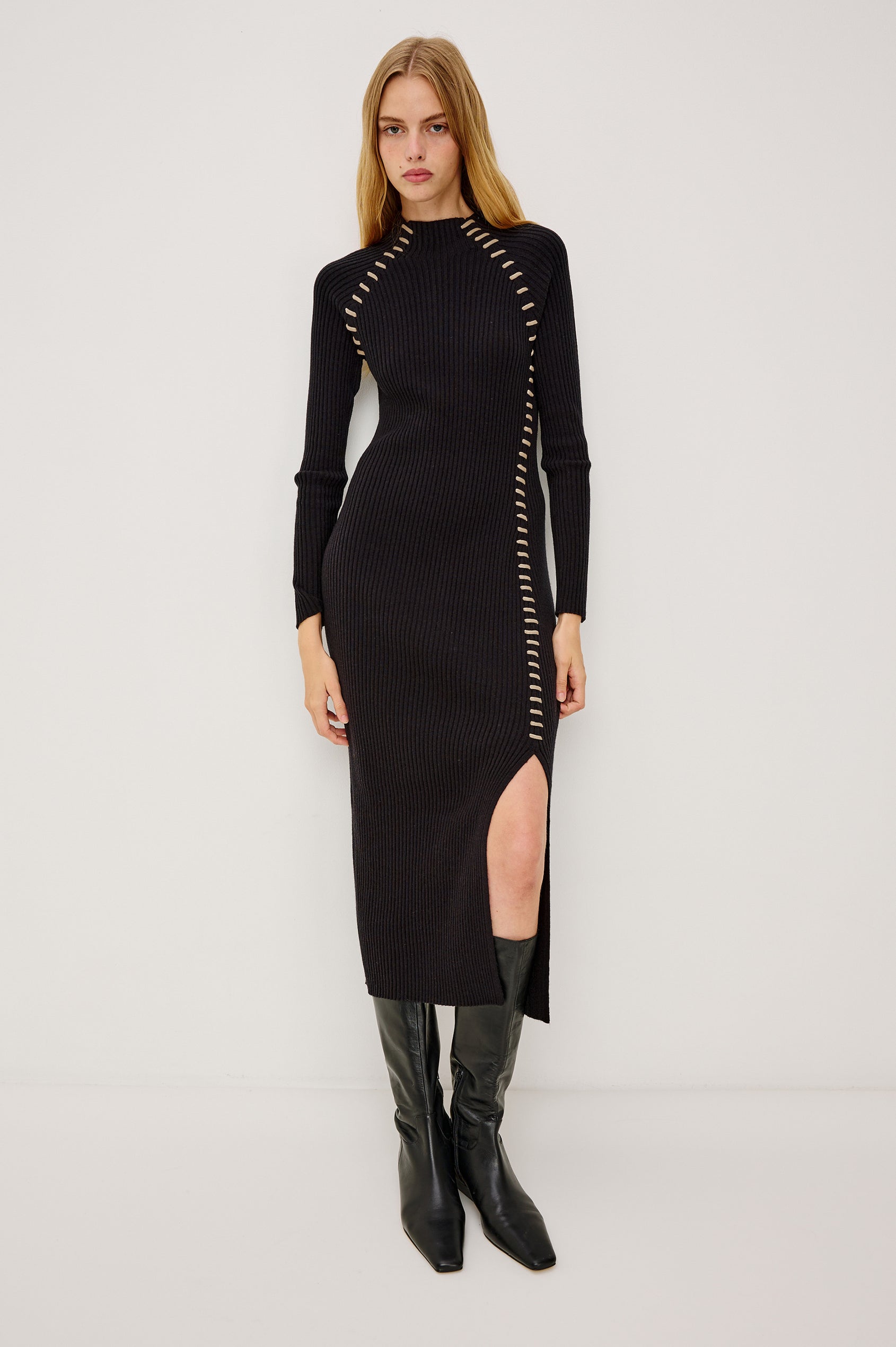 IMARA DRESS - BLACK OAT BLANKET STITCH