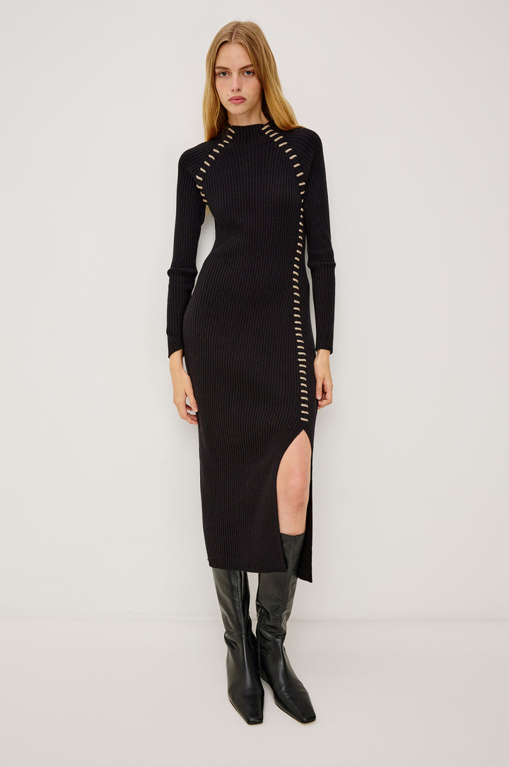 IMARA DRESS - BLACK OAT BLANKET STITCH