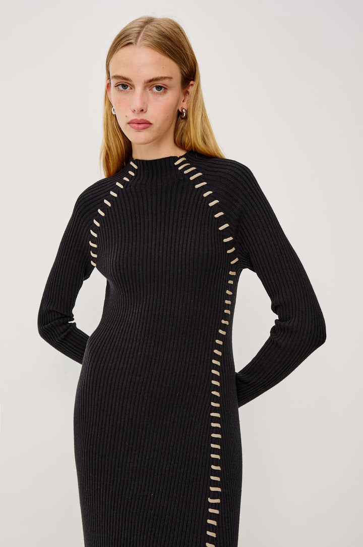 IMARA DRESS - BLACK OAT BLANKET STITCH