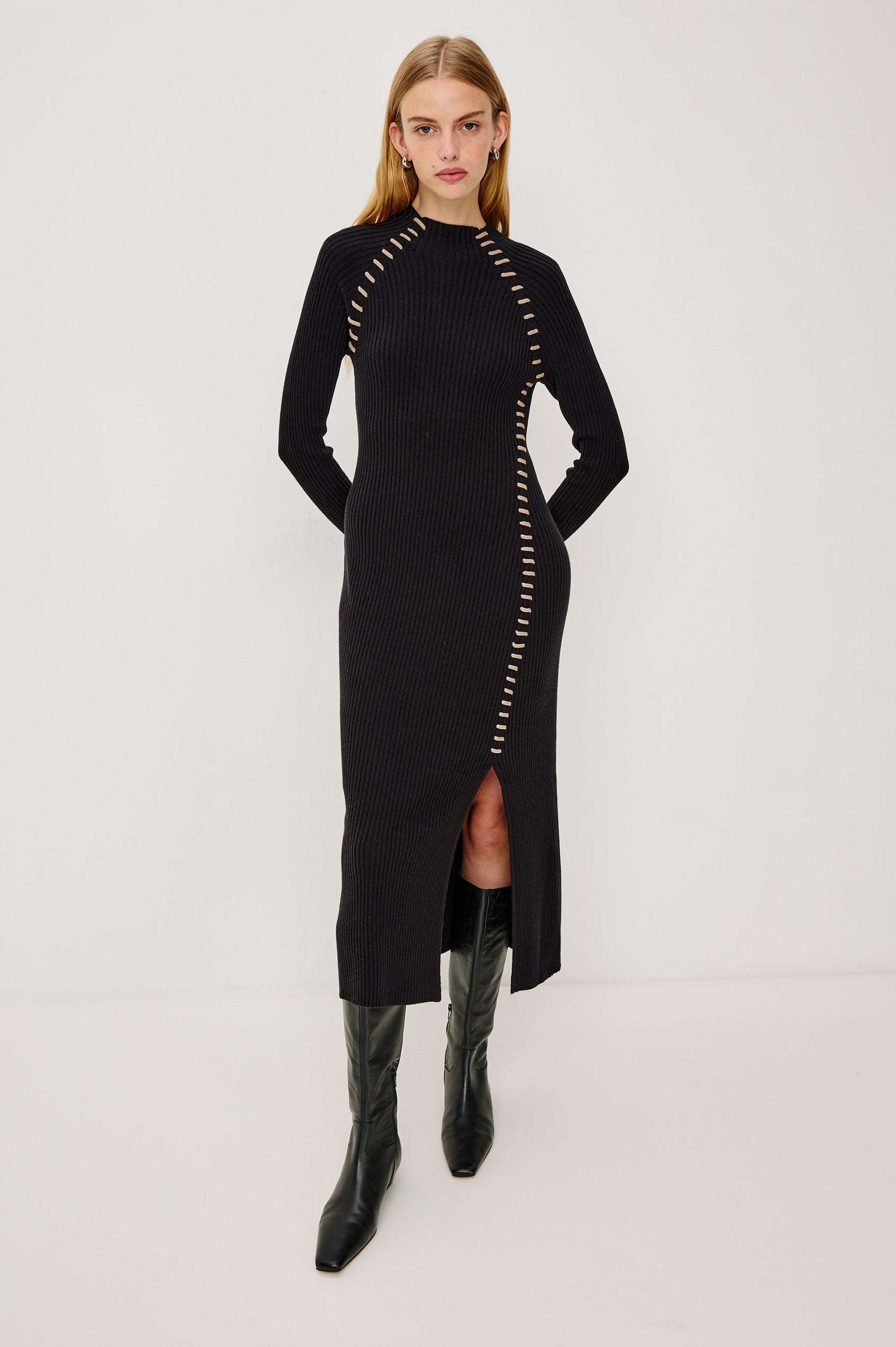 IMARA DRESS - BLACK OAT BLANKET STITCH